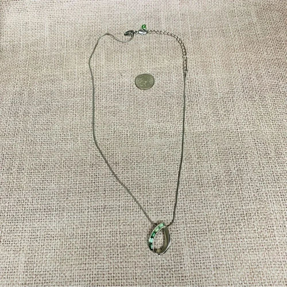 Lia Sophia Silver Green Crystal Tear Drop Necklace